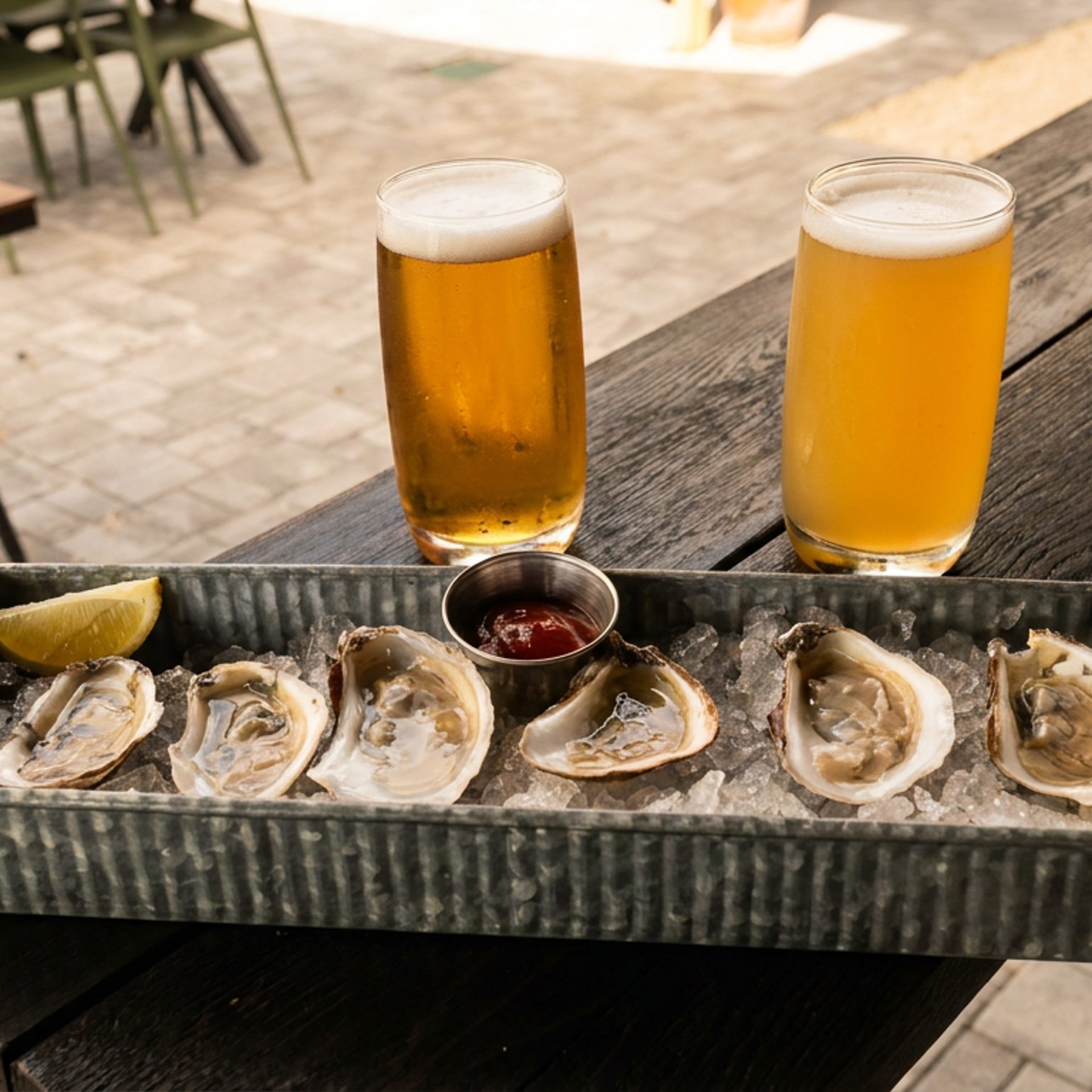 Fresh oysters, cold beer