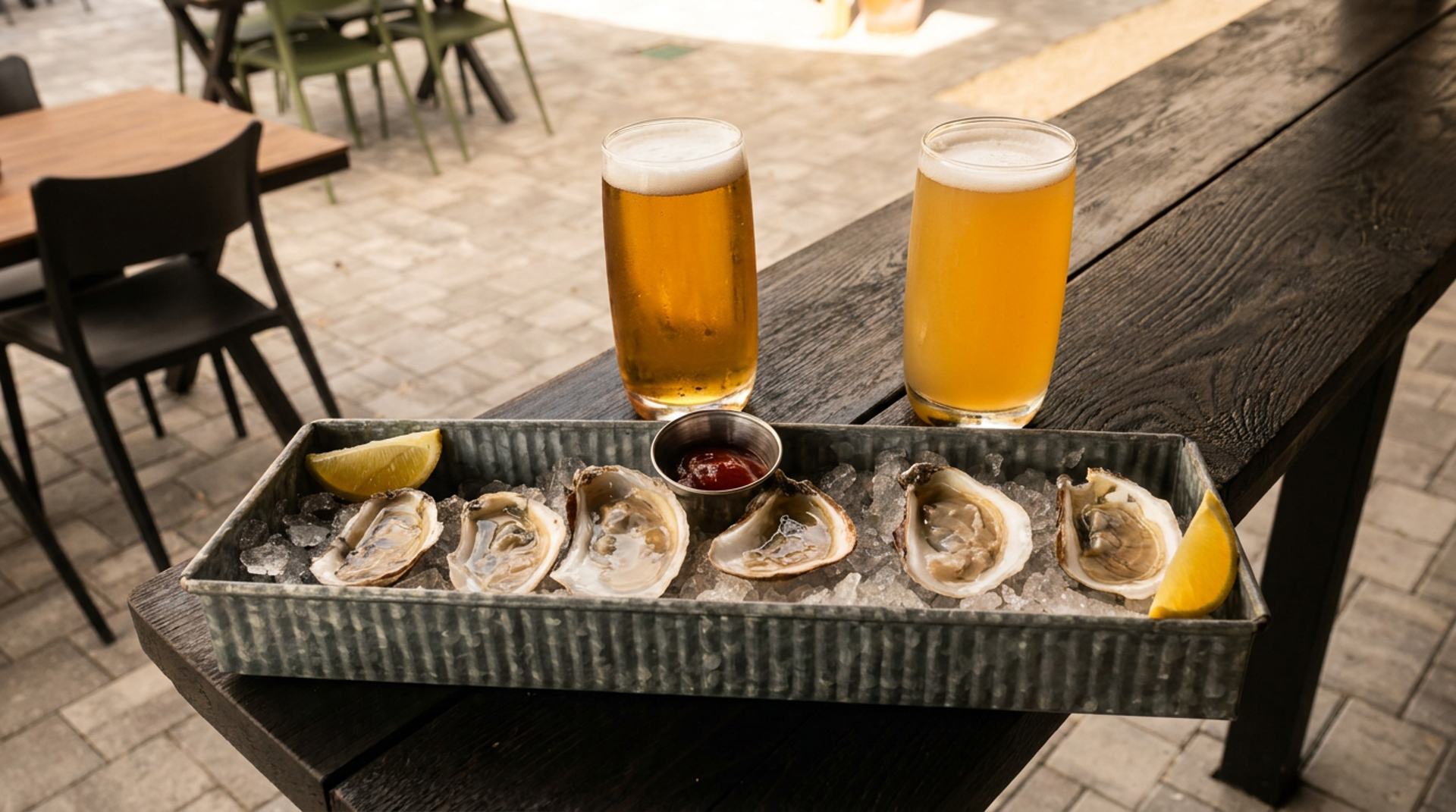 Fresh oysters, cold beer