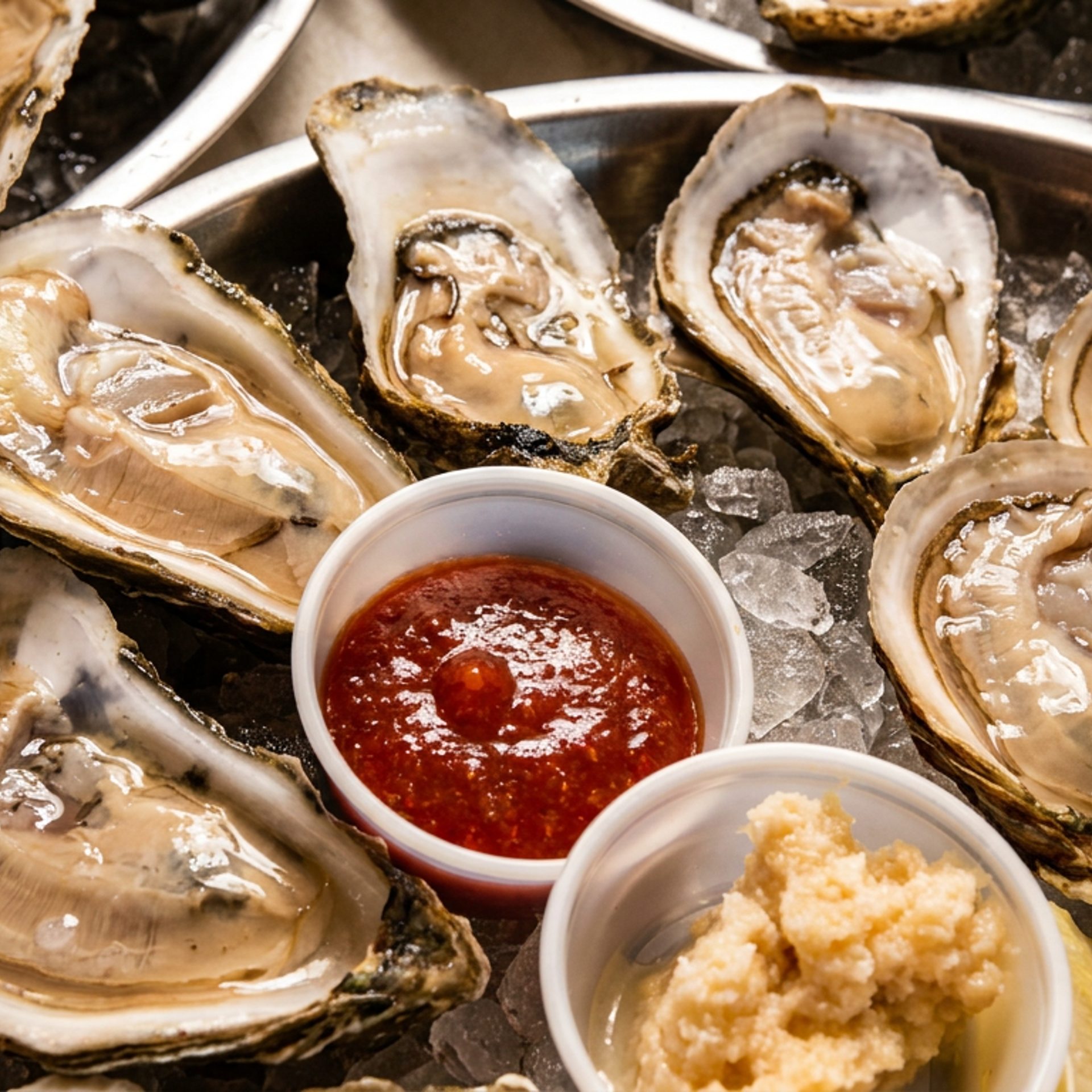 Oysters on ice, ready to shuck