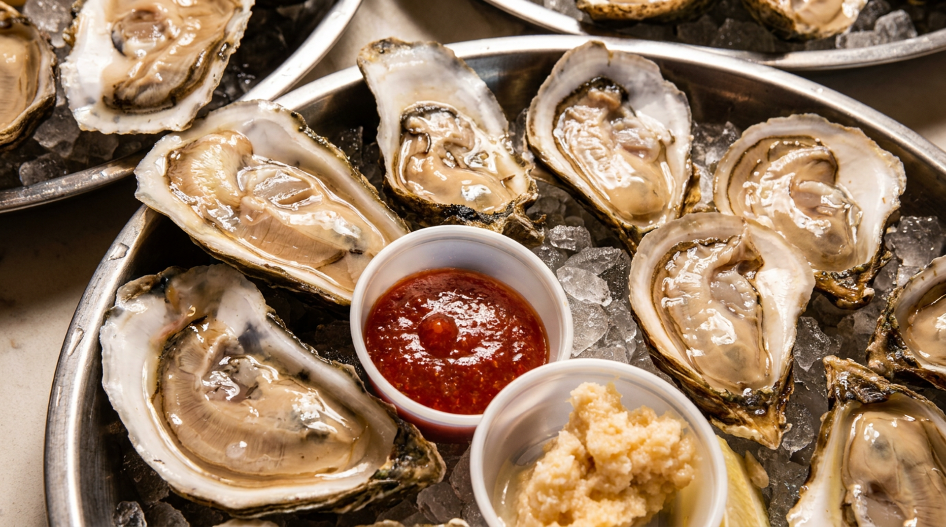 Oysters on ice, ready to shuck